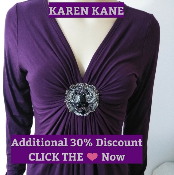 Karen Kane Tops - Karen Kane, Burgundy VNeck Jeweled Tunic